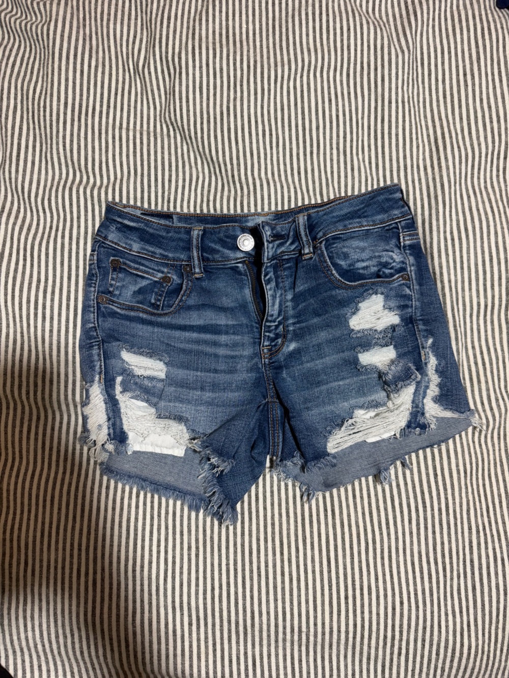 American Eagle Outfitters Dark Blue Distressed Denim Cutoff Shorts